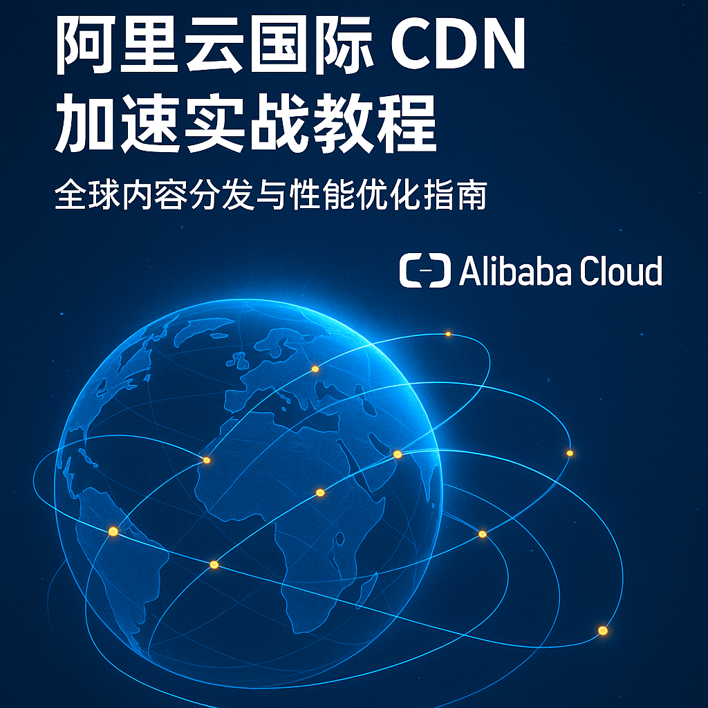 阿里云国际 CDN 加速实战教程封面图,展示全球内容分发与性能优化的技术网络示意图