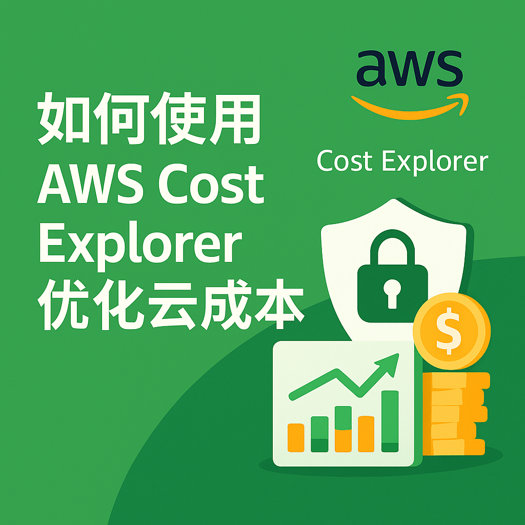 AWS Cost Explorer 成本优化封面图,展示成本分析图表与云预算控制图标