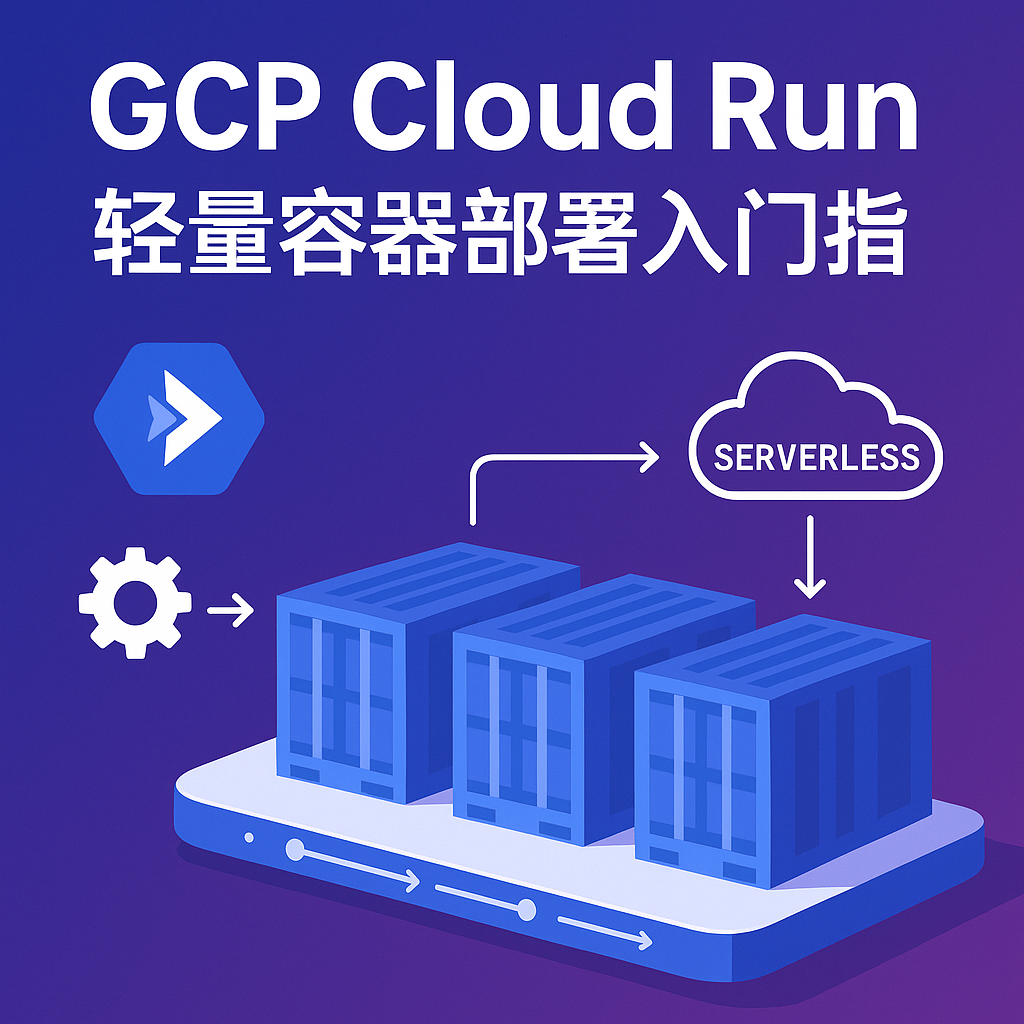 GCP Cloud Run 轻量容器部署入门指南封面图,展示 Serverless 容器架构与云端自动化部署流程