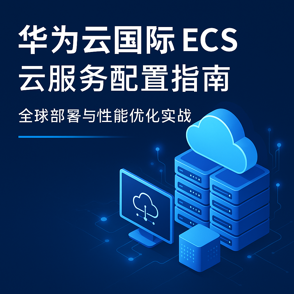 华为云国际 ECS 云服务器配置指南封面图,展示云计算架构与全球部署优化方案