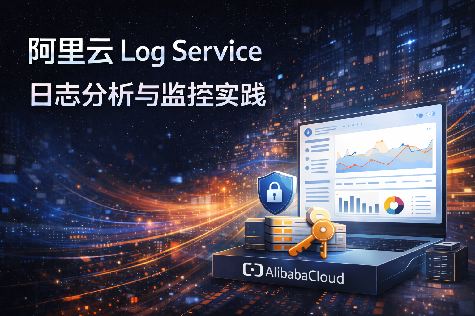 阿里云 Log Service 日志分析与监控实践封面图,展示 Aliyun Log Service 在企业级日志分析、实时监控与可观测性场景中的应用