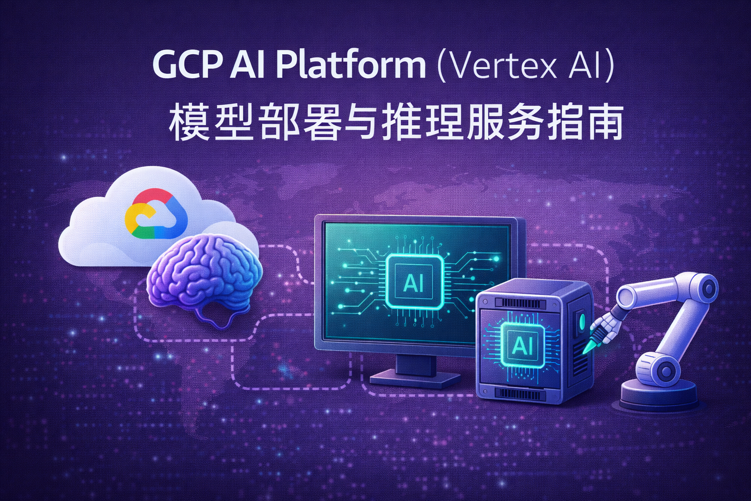 GCP AI Platform 模型部署与推理服务封面图，展示基于 Vertex AI 构建企业级机器学习模型部署、在线推理与 AI 服务化的典型应用场景