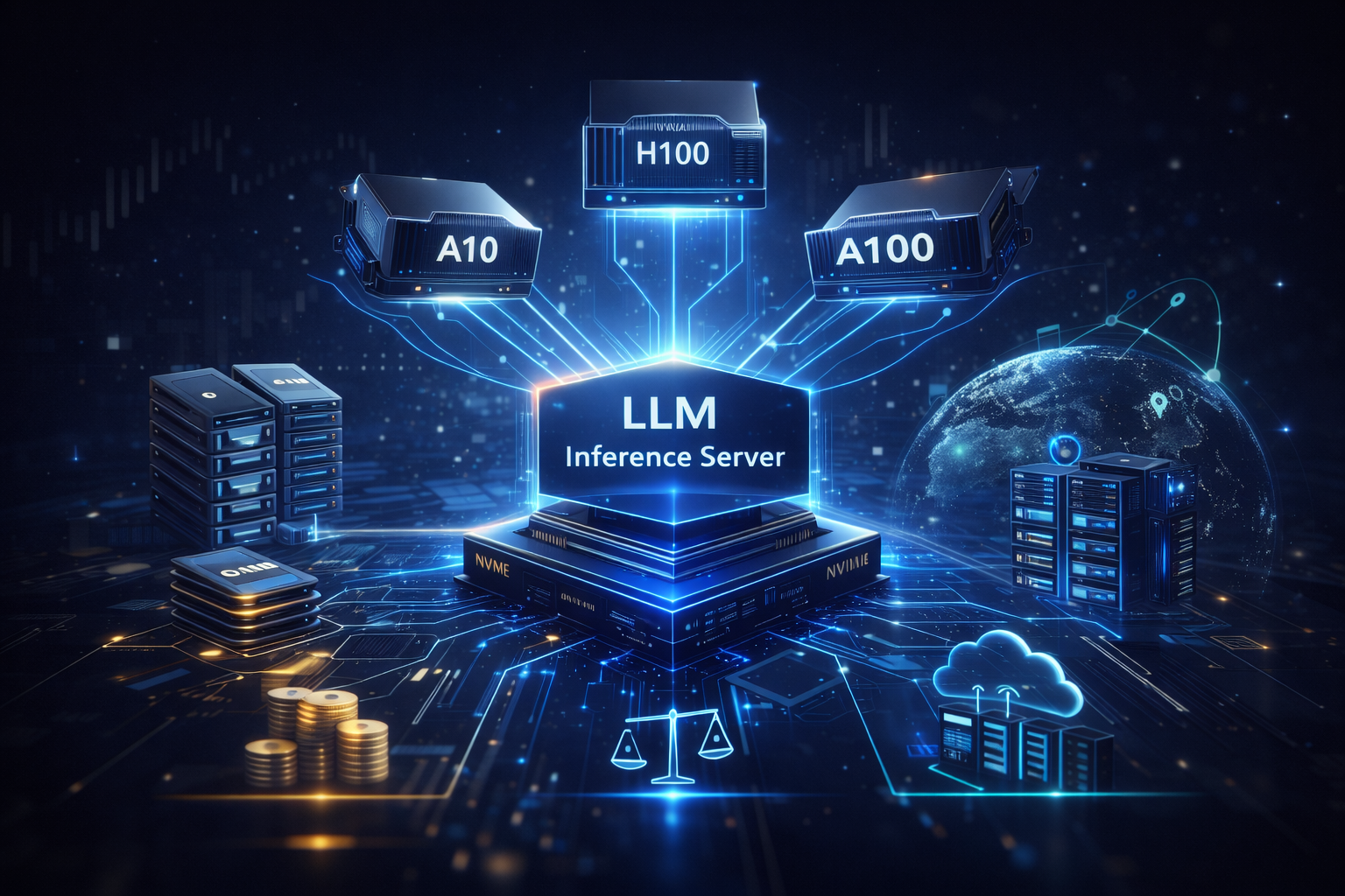 大模型推理服务器选型架构图，展示 A10 A100 H100 GPU 与 AI 推理服务器部署方案